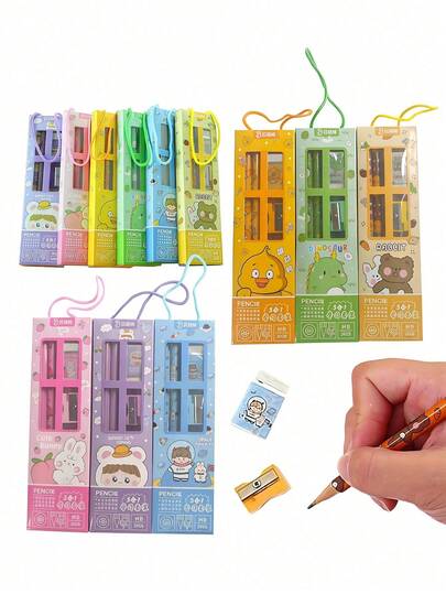 10set-Juego de lápices con patrón de animales, juego de papelería 5 en 1, incluye lápices con forma de animales, regla, borrador y sacapuntas, suministros de papelería con regla y borrador, lápices para escribir y dibujar, artículos esenciales escolares, imprescindibles para la vuelta al colegio, perfecto para recompensas en el aula, regalos de vuelta al colegio y recuerdos de fiesta de cumpleaños (múltiples estilos disponibles)
