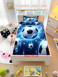 2/3PCS Blue Light Galaxy Soccer Fitted Sheet Green Dinosaur Print Bedding Set For All Seasons Twin/Full/Queen 100% Polyester Machine Washable - Multicolor - View 10