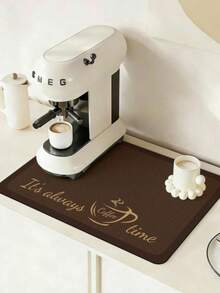 1pc Brown Coffee Print Diatomite Drying Mat, Super Absorbent Non-Slip Countertop Mat, Heat Resistant & Oil-Proof Pad For Coffee Machine, Coffee Bar Kitchen Decor, Christmas Gift - Coffee Brown - View 2