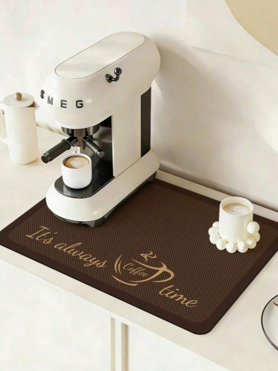 1pc Brown Coffee Print Diatomite Drying Mat, Super Absorbent Non-Slip Countertop Mat, Heat Resistant & Oil-Proof Pad For Coffee Machine, Coffee Bar Kitchen Decor, Christmas Gift