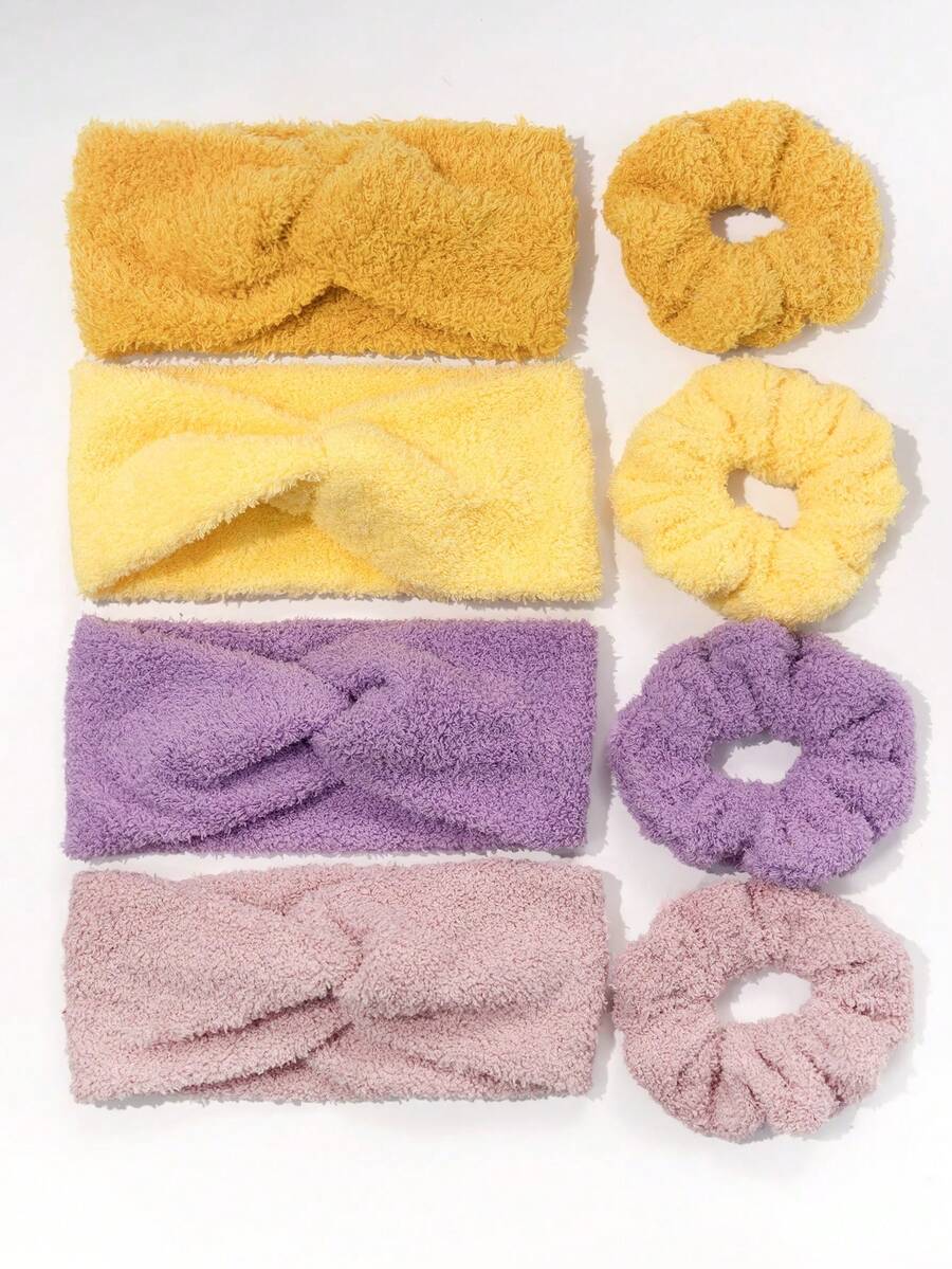 8pcs Autumn/Winter Fluffy Headband And Hair Tie Set, Versatile Daily Wear For Face Washing And Makeup - Multicolor - View 1