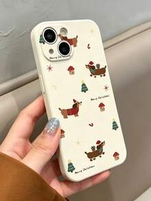 Fashionable Cute Personalized Christmas Tree Sausage Cute Dog Pattern Holiday Phone Case, Suitable Compatible With Iphone 18/18Pro/18ProMax/17/17Pro/17ProMax/16/16Pro/16ProMax/15/14/13/12/11 - Beige - View 2