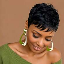 Short Pixie Cut Wigs Designed For Women, Human Hair Featuring Wavy Styles With Bangs. These Wigs Offer A Short Haircut Look, Perfect For Cosplay, And Come In Brown And Burgundy Colors. Ideal For Women Seeking Short Hairstyles - Multicolor - View 8