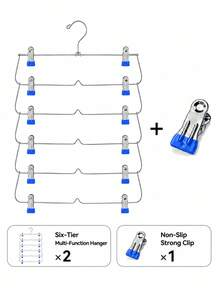 1/2/3pcs 4/6-Tier Stainless Steel Folding Pants/Skirt Rack Combination Set, Space-Saving Multi-Layer Clothing Storage Organizer, Suitable For Wardrobe And Closet, Can Store Jeans, Skirts, Metal Structure, Christmas Home Decor, Back To School Supplies - Silver - View 16