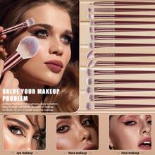 20pcs And 1pc Gift Makeup Brushes Set, Soft Dense Cosmetic Brushes For Foundation Powder Blush Eyeshadow Concealer Contour Highlight, Complete Face & Eye Makeup Brush Kit, Handles For Makeup Beginners And Daily & Party Makeup Application - Multicolor - View 4