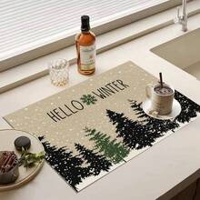 1pc Christmas Series Winter Forest Silhouette Pattern Printed Coffee Bar Mat, Drainage Mat, Coffee Machine Soft Bottom Diatomaceous Earth Drainage Mat, Soft Rubber Drainage Mat, Super Absorbent Wear-Resistant Dish Drying Mat, For Countertop Restaurant Kitchen Table Mat, Patio Dining Table Decor, Home Kitchen Supplies, Countertop Decor Mat - Multicolor - View 8