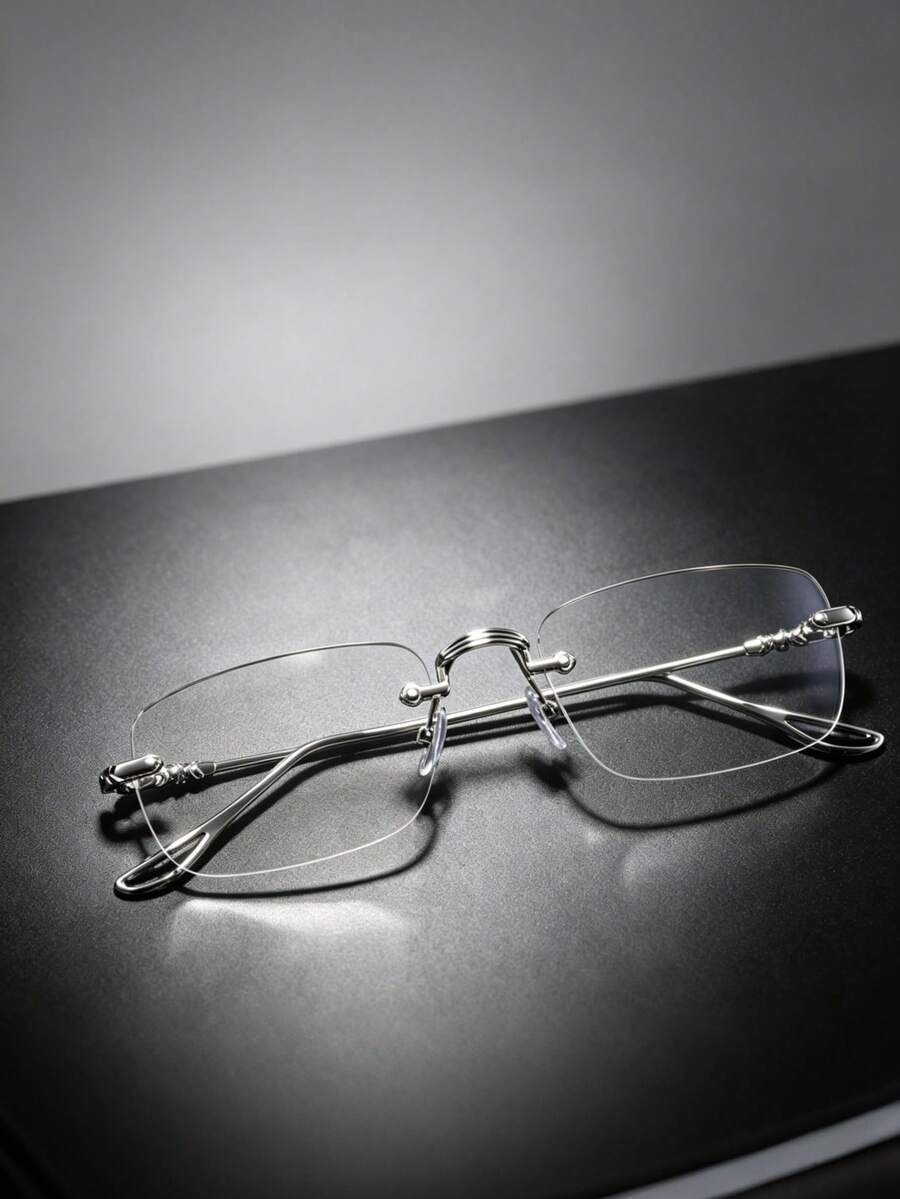 1 Pair Unisex Plain Lens Glasses, Suitable For Travel, Tourism, Gift - Silver - View 1