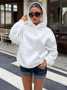 SCARLUX Women Y2K Loose Fit Hooded Sweatshirt, Angel Wings Print On Back, Winter Back To School Daily Commute Wear - White - View 6