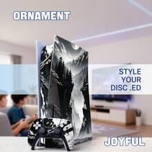 Full Set Protective Stickers Compatible With PS5 Disc Edition, Ink Wash Landscape Personalized Pattern, Removable No-Residue Anti-Scratch Film, Compatible With Console And DualSense Controller - View 3