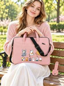 Laptop Bag, Compact Shoulder Bag With Accessory Compartments, Cat Print Design, Equipped With Detachable And Adjustable Shoulder Strap, Data Cable Storage, Fits In Suitcase, Laptop Protective Bag, Briefcase, Document Storage Bag, Portable Commuter Bag, Suitable For Laptop And Tablet, Travel, Commute, Back To School, Halloween, Christmas Gift - Multicolor - View 5