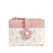 New Patchwork PU Leather Short Women's Wallet, Premium Bifold Card Holder, Minimalist Coin Purse With Ribbon Strap - Multicolor - View 3