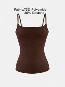 XLLAIS Sexig rygglös damlinne, elastisk avslappnad camisole med spaghettiband för sommaren, brun - Brun - Visa 8