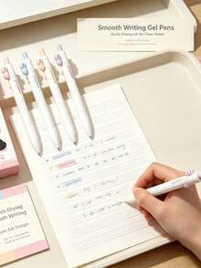 4pcs Kawaii Cat Dreamland High Aesthetic Gel Pen, ST Tip Quick Dry Black Ink Pens, Perfect For Note-Taking, Daily Writing, Kids, Exam Practice - Multicolor - View 5