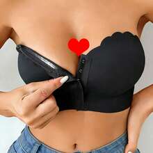 Women's Strapless Front-Closure Push-Up Bandeau Bra, Invisible Strap Short Wireless Breathable Bra Tank Top - Black - View 7