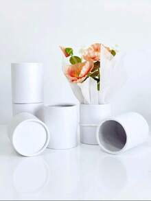 4/10 Pcs White Round Floral Box, Fresh Flower Packaging Small Box, Valentine's Day Fresh Flower Packaging Small Bucket, Handheld Flower Bucket Mini Hug Bucket - View 9