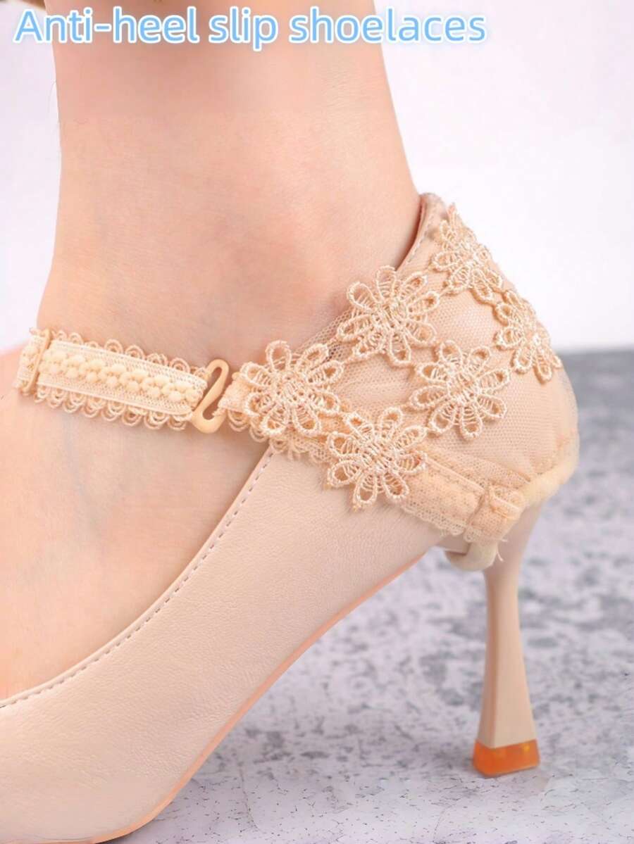 1 Pair High Heel Shoes Lace Trim Shoe Straps, Anti-Slip Heel Fixer, Adjustable Length Shoe Straps - Multicolor - View 1