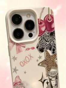 1pc Autumn Style Leopard Print & Bow Film Phone Case, Shockproof Full Camera Protection Protective Cover Compatible With IPhone11/12/13/14/15/16/17/18 Pro,18 Pro Max/PLUS - Multicolor - View 2