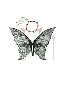 Colorful Laser Double-Layer Butterfly Wings Back Decor, Forest Style Fairy Wings Girl Birthday Party Photo Prop, Halloween Cosplay Fairy Angel Wings Accessory - View 12
