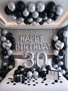580件黑色與銀色氣球花環生日套裝，40英吋大數字鋁箔氣球，適合男士與女士，16歲生日、18歲生日、20歲生日、21歲生日、25歲生日、30歲生日、35歲生日、45歲生日派對裝飾 - 彩色 - 查看 12