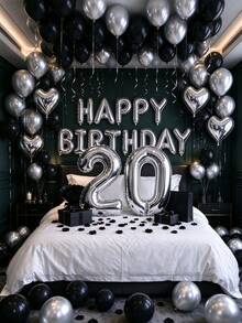 580件黑色與銀色氣球花環生日套裝，40英吋大數字鋁箔氣球，適合男士與女士，16歲生日、18歲生日、20歲生日、21歲生日、25歲生日、30歲生日、35歲生日、45歲生日派對裝飾 - 彩色 - 查看 3