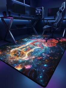 1PC Colorful Sci-Fi Mechanical Hand Game Controller Future Tech Style Crystal Velvet Rectangular Area Rug, Starry Sky Neon Light Effect Details, Machine Washable, Suitable For Gaming Room Bedroom Home Decor, All Season Use, Aesthetic Home Decoration - Multicolor - View 8