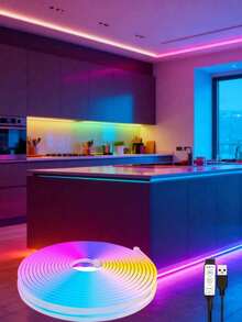 RGB Neon Light Strip, USB Interface, 5V, 3-Button Switch, Adjustable Brightness, Controllable Multicolor Lighting, Perfect For Easter, Party Atmosphere Lighting And Holiday Decoration, Holiday Decoration | Flexible Neon Light - Multicolor - View 10