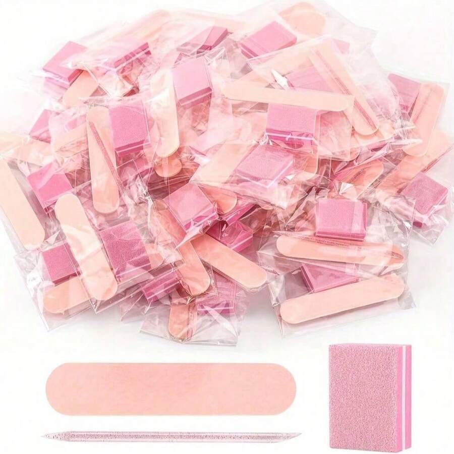 5/10/15/20 Set Pink Mini Nail Buffer Set, Nail Supplies For Nail Art, Includes Nail File And Wooden Stick Nail Buffing Tool Nail Kit, Professional Manicure Set - Baby Pink - View 1