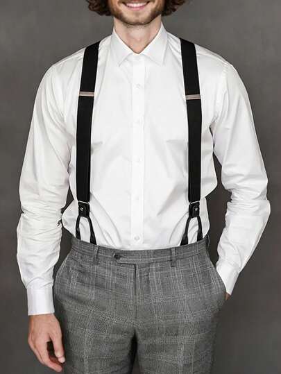 Men's Vintage Adjustable Elastic Suspenders, Faux Leather Trim - 1.38 Inch Wide Y-Back, 6-Button Design, Adult Elastic Suspenders, Button-Style. Suitable For Weddings, Formal Wear, Various Outfits, Wedding Banquets, Can Be Used As Autumn/Winter Gifts, Halloween Costume Accessories; Suitable For Teens, Young Adults, Men, Can Be Used For Daily Casual, Outdoor, Sports, Holiday Outfits, Also Can Be Used As Graduation Gifts, Birthday Gifts, Daily Wear.