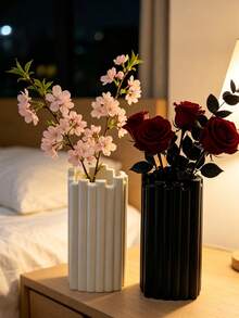 1Pc Creative Sawtooth Top Fluted Resin Vase, Minimalist White Desktop Flower Holder For Home Living Room Decor, Versatile Tabletop Ornament & Unique Gift Choice For Modern Decor Lovers - Ribbed Vase - View 11