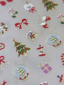 1 Sheet Gold Foil Christmas Nail Stickers, Xmas Tree Apple Snowman Self-Adhesive Nail Art Decorations - Multicolor - View 6