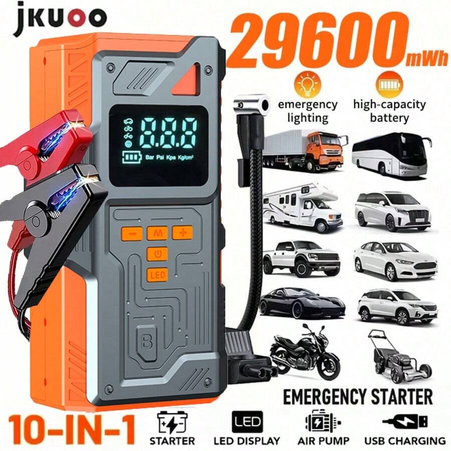 Portable All-In-One Air Compressor, 8000A_180PSI, Fast Start And Inflation, Suitable For Various Types Of Vehicles Emergency Starter And Tire Inflator, Repair Tool, Emergency Tool.