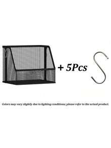 Hanging Storage Basket, Stackable Hanging Storage Baskets, Black Woven Mesh Organizer, Multi-Functional S-Hook, Suitable For Dorm, Bedroom, Closet | Space-Saving Hanging Clothes & Bedding Organizer | With Stable Hanging Device | All-Season Closet Essential | Back To School Season - Multicolor - View 14