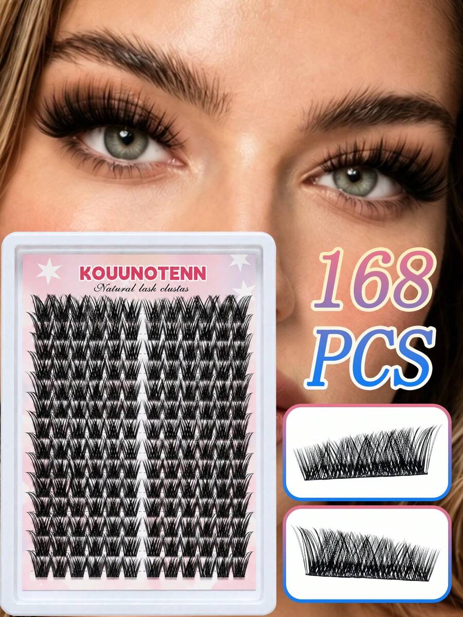 168Pcs Black Band DIY Lash Clusters, Mixed Length Individual False Eyelashes, Natural Voluminous Cluster Lashes For Customizable Eyelash Extensions, Daily Wear, Dating & Party Makeup - View 1