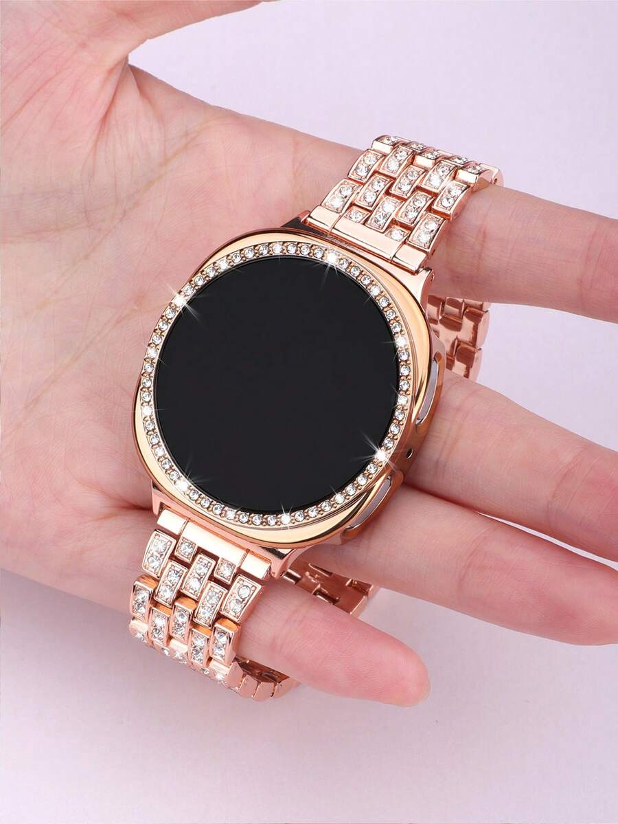 水鑽手錶錶帶與錶殼,相容於 Galaxy Watch9/8 40mm 與 44mm,優雅時尚亮面金屬水鑽錶帶,防摔防刮水鑽錶殼,適合 女款手錶錶帶與錶殼,休閒商務派對奢華智慧手錶錶帶 - 鑲鑽錶帶+錶殼-玫瑰金 - 查看 1