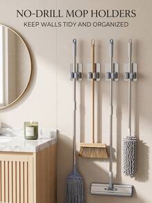 1/2pcs Bathroom Mop Holder, No-Drill Mop Storage Rack, Strong Adhesive Mop Clip Organizer, Suitable For Bathroom And Kitchen, Practical Hook - Storage Rack - View 3
