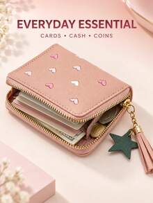 Dompet Pendek Wanita dengan Rumbai, Tempat Kartu Kredit dengan Resleting Lucu, Dompet Bordir Hati Minimalis yang Modis, Gantungan Kunci, Hadiah Kembali ke Sekolah - MultiWarna - View 2