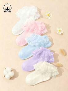 5 Pairs Cotton Colorful Dopamine Candy Color Lace Trim Princess Dance Socks For Toddlers & Kids - Multicolor - View 8