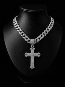 1pc Men's New Hip-Hop Sword Cross Pendant Necklace, European And American Style Creative Versatile Alloy Full Rhinestone Large Buckle Cross Necklace, Suitable For Men And Women Daily Wear - Cross Pendant - View 16