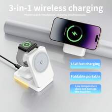 Stasiun Pengisian Daya 3-in-1 yang Kompatibel dengan Pengisi Daya MagSafe, Dudukan Pengisi Daya Nirkabel yang Kompatibel dengan Seri 17/16/15/14/13/12, Stasiun Pengisian Daya Nirkabel yang Kompatibel dengan , Dudukan Pengisi Daya Nirkabel yang Kompatibel dengan Seri - Putih - View 3