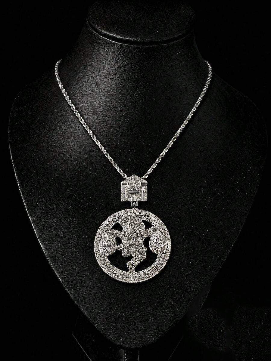European And American Hip Hop Money Bag Boy Full Rhinestone Pendant Necklace, Rhinestone Letter Men's Personalized Necklace Accessory, Paired With 3mm Twisted Chain Necklace, Men's Versatile Accessory