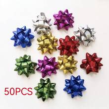 30/50/100/200 Christmas Gift Bows, 2-Inch/3-Inch New Year Ribbon Bows, Self-Adhesive Small Gift Bows For Packaging, Various Star-Shaped Metal Bows (In Random Colors) - Bow Star Flower - View 8