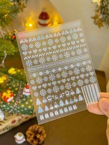 1pc Full Nail 5D Embossed Nail Sticker, Christmas Fair Isle Style Reindeer Snowflake Tree Pattern, Knitted 3D Raised Texture, Autumn/Winter Holiday Nail Decoration, Suitable For Christmas Party DIY Nail Art - Multicolor - View 12