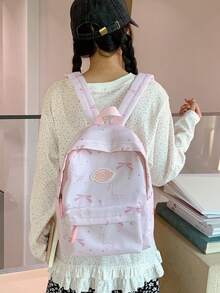 Colorful Star Print Backpack + Large Capacity Lightweight + Teen School Daily + White Cute Preppy Aesthetic Backpack - Multicolor - View 2