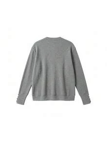 Women's Autumn V-Neck Casual Loose Pullover Top With Button Cuffs - Grey - View 11