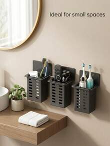 1pc Wall-Mounted Draining Storage Rack, Multi-Functional Kitchen Storage Box, Wall-Mounted Toothbrush And Toothpaste Holder; Suitable For Bathroom Storage, Camping, Dormitory And Home Decor; Bathroom Accessories And Kitchen Utensils. - Multicolor - View 3