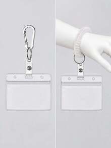 Clear ID Badge Holder Keychain With Coil Wristband & Carabiner Clip,Portable Card Holder,Card Pouch,Transparent Card Protector For Nurse Teacher Work - Multicolor - View 9