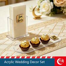 TX Acrylic Tray And Tissue Box Set, Rectangular Welcome/Reception Phrase Tray, Transparent Napkin Holder, For Entertaining Guests/Afternoon Tea/Coffee Table Decoration, Suitable For Home, Living Room And Wedding Party Decoration. - Multicolor - View 2
