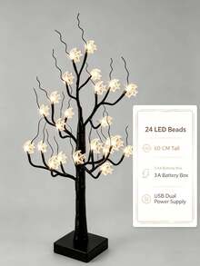2pcs 24 LED Moon & Star Atmosphere Tree Light, USB & 3 AA Battery Dual Power Supply, Super Bright Warm White LED Tree Lamp, Holiday Homestay Bedroom Desktop Romantic Decor Lighting - Warm white light - View 10