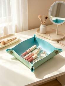 1Pc Two-Tone Foldable Leather Valet Tray, Minimalist PU Leather Square Shape With Detail Catchall Tray For Key Coin Storage, Entryway Bedroom Office Daily Home Decoration - Multicolor - View 17