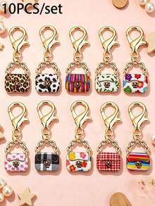 5/10 buah Gantungan Kunci Tas Mini Paduan Logam, Motif Leopard, Motif Bunga, Motif Kotak-kotak, Motif Pelangi, Liontin Jepit Lobster, Aksesoris DIY untuk Perempuan - MultiWarna - View 11